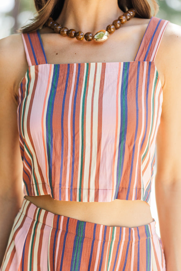 Fine Print Brown Striped Tank Top