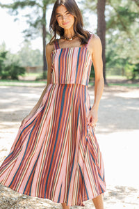 Fine Print Brown Striped Tank Top