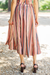 One More Look Brown Striped Midi Skirt