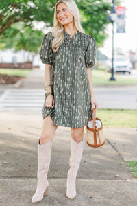 Gathered Grace Olive Ruffle Dress