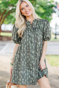 Gathered Grace Olive Ruffle Dress