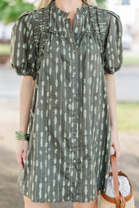Gathered Grace Olive Ruffle Dress