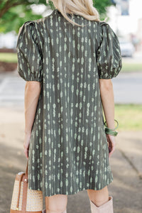 Gathered Grace Olive Ruffle Dress