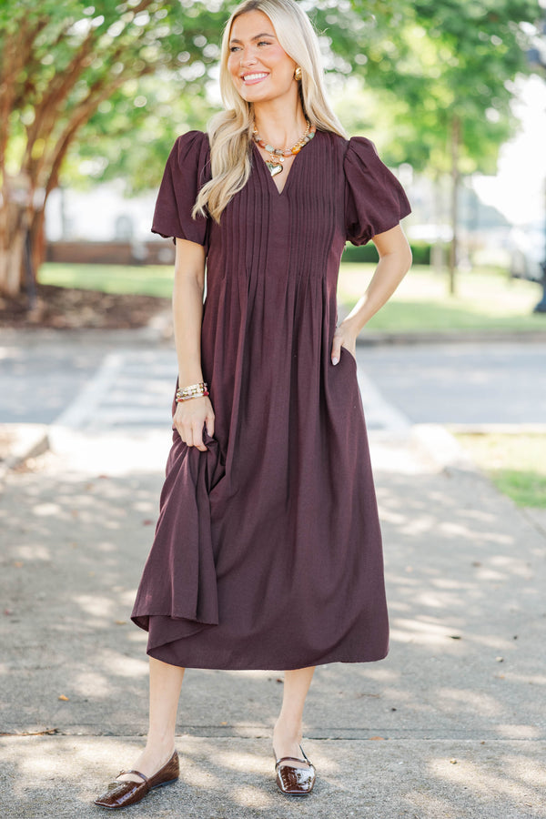 Easy On Repeat Brown Pintuck Dress