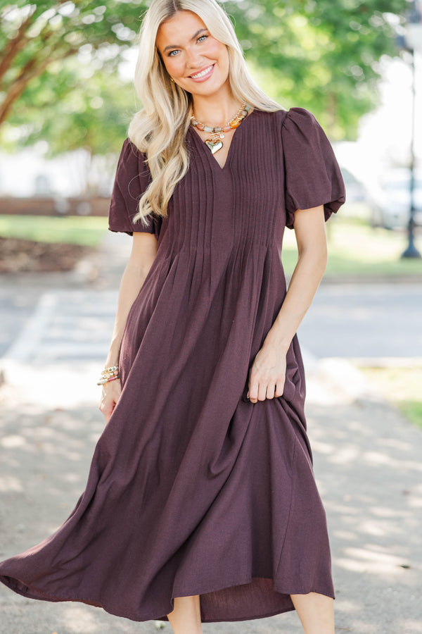 Easy On Repeat Brown Pintuck Dress