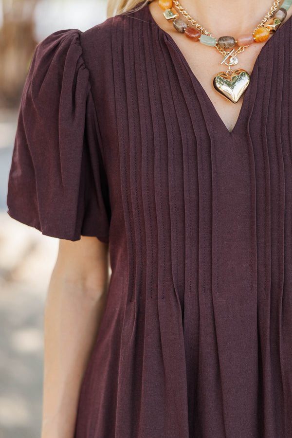Easy On Repeat Brown Pintuck Dress