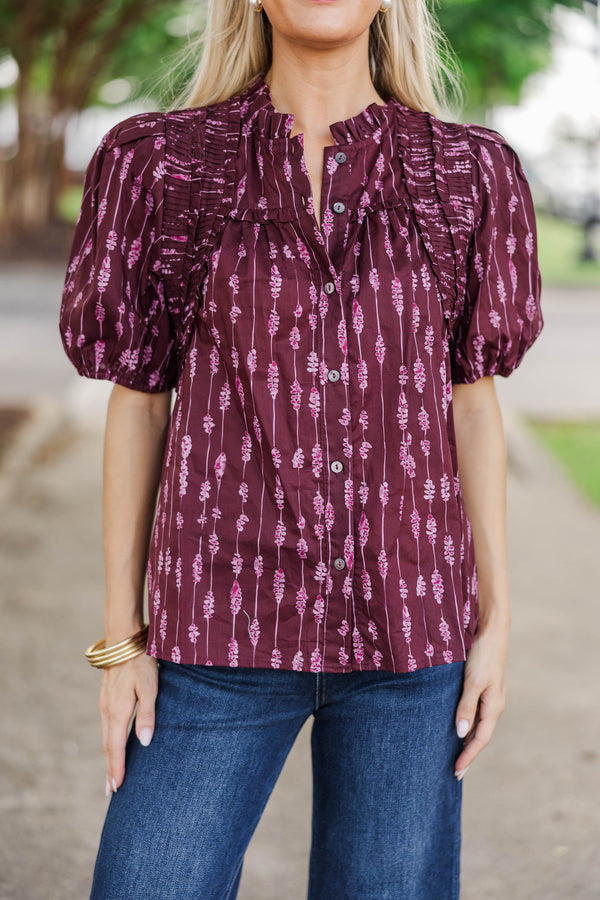 Happy Thought Burgundy Ruffle Blouse