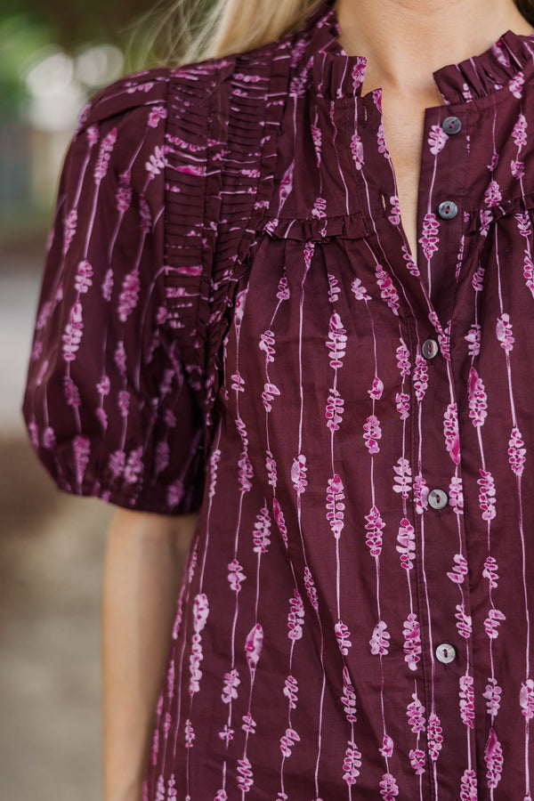 Happy Thought Burgundy Ruffle Blouse