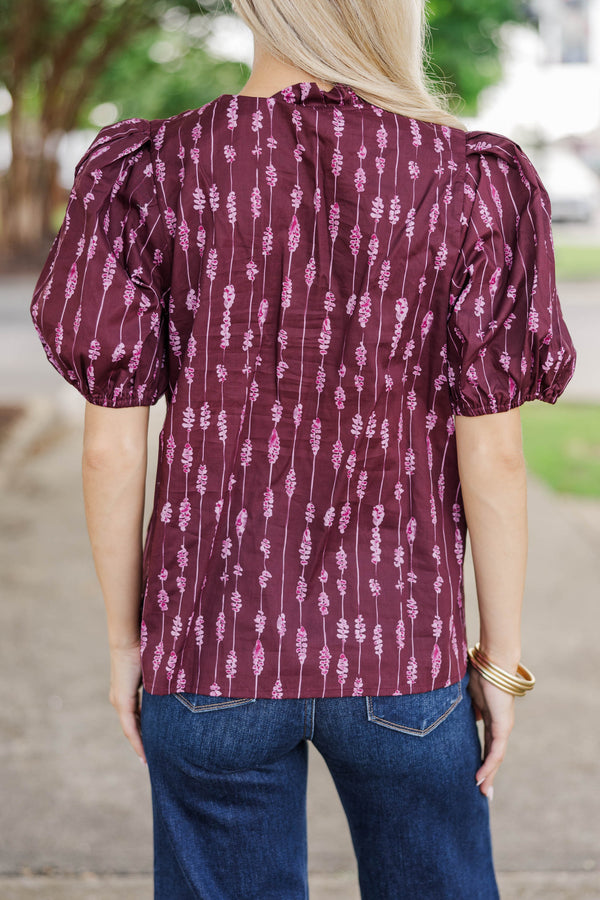 Happy Thought Burgundy Ruffle Blouse