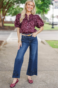 Happy Thought Burgundy Ruffle Blouse