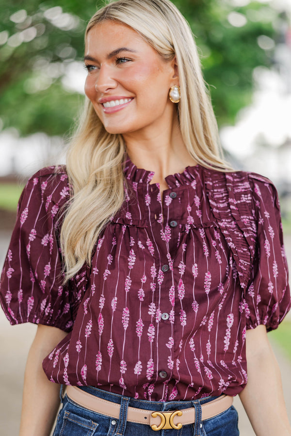 Happy Thought Burgundy Ruffle Blouse