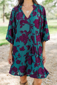 Life In Color Teal Velvet Floral Dress