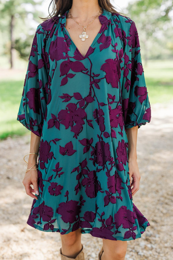 Life In Color Teal Velvet Floral Dress