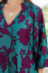 Life In Color Teal Velvet Floral Dress
