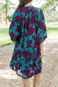 Life In Color Teal Velvet Floral Dress