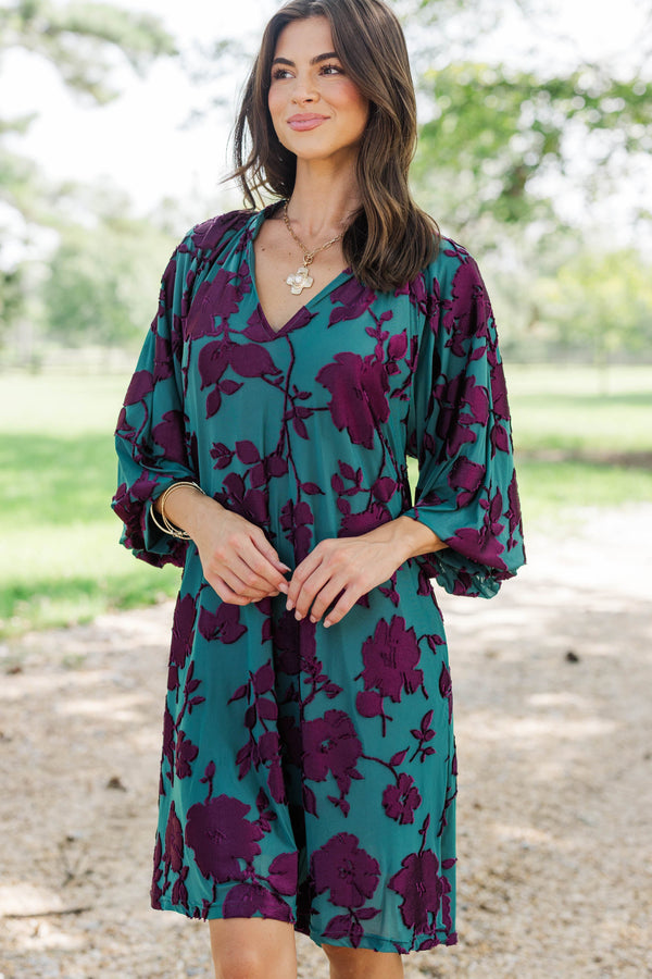 Life In Color Teal Velvet Floral Dress