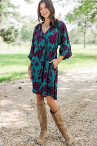 Life In Color Teal Velvet Floral Dress