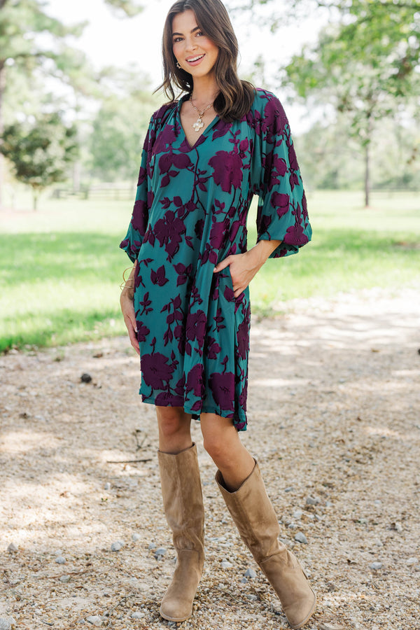 Life In Color Teal Velvet Floral Dress