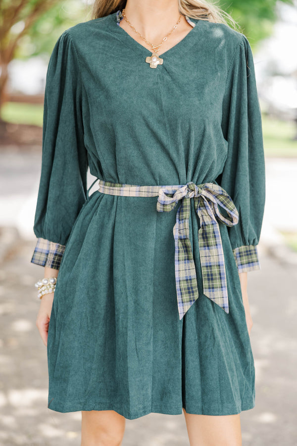 Hometown Heart Green Corduroy Dress