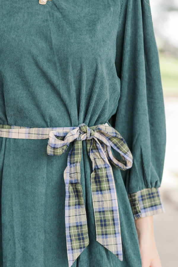 Hometown Heart Green Corduroy Dress