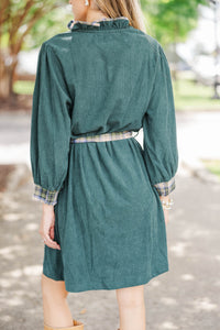Hometown Heart Green Corduroy Dress