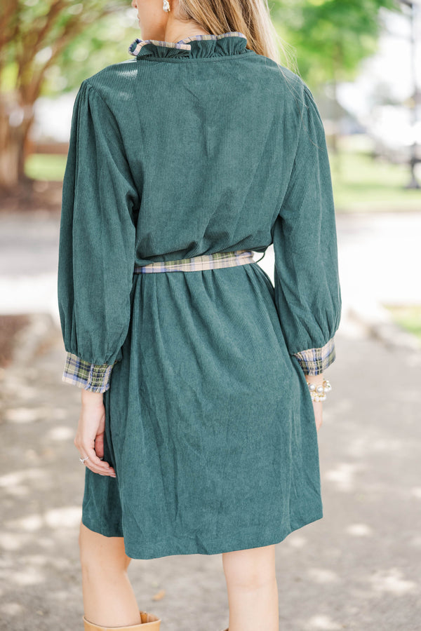 Hometown Heart Green Corduroy Dress