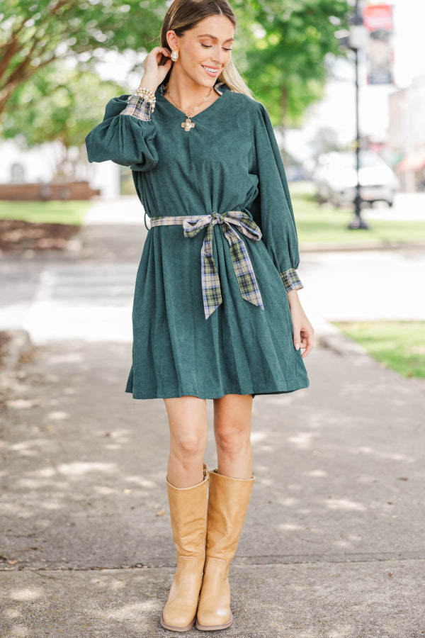 Hometown Heart Green Corduroy Dress