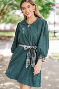 Hometown Heart Green Corduroy Dress