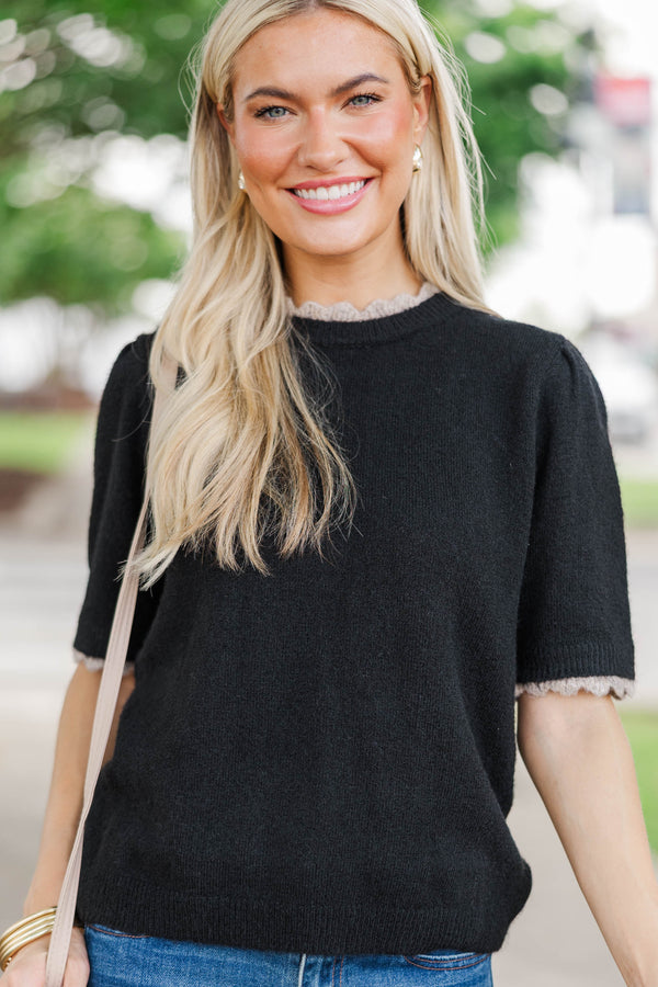 In Your Comfort Zone Black Short Sleeve Sweater