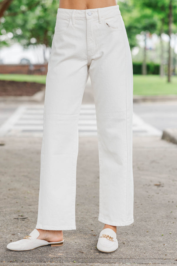 Just Black Denim: Home Stretch Cream Barrel Jeans