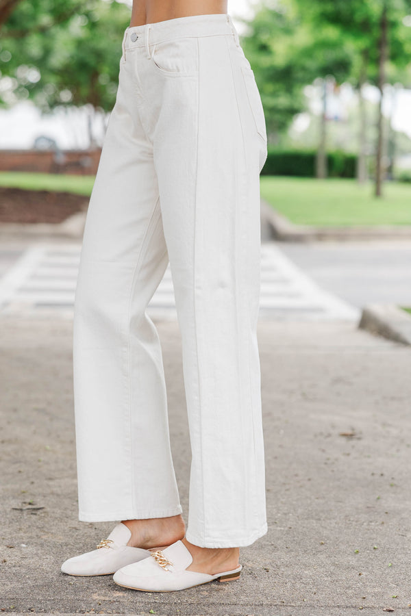 Just Black Denim: Home Stretch Cream Barrel Jeans