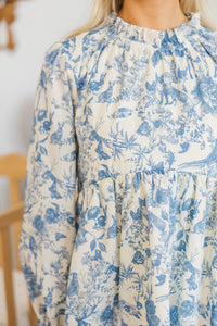 NURSING COLLECTION: Making Moves Blue Toile Ruffled Blouse