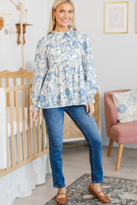 NURSING COLLECTION: Making Moves Blue Toile Ruffled Blouse