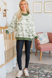 NURSING COLLECTION: Easy Morning Olive Toile Mock Neck Sweatshirt