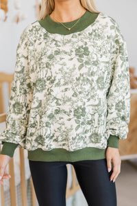 NURSING COLLECTION: Easy Morning Olive Toile Mock Neck Sweatshirt