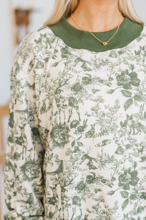 NURSING COLLECTION: Easy Morning Olive Toile Mock Neck Sweatshirt