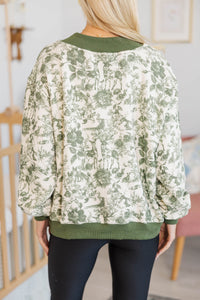NURSING COLLECTION: Easy Morning Olive Toile Mock Neck Sweatshirt