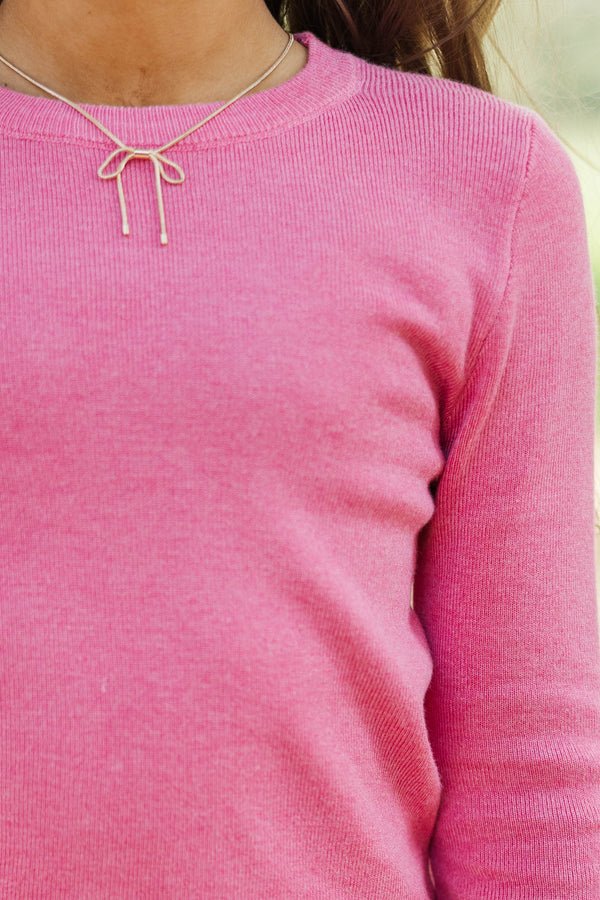 Girls: The Perfect Layer Pink Scallop Ribbed Sweater