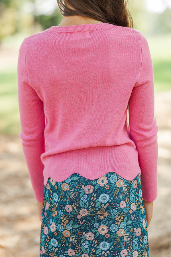 Girls: The Perfect Layer Pink Scallop Ribbed Sweater