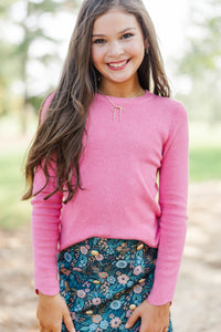 Girls: The Perfect Layer Pink Scallop Ribbed Sweater