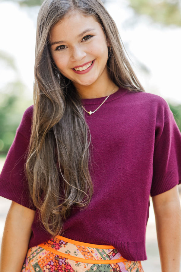 Girls: Classic Layer Plum Mock Neck Sweater