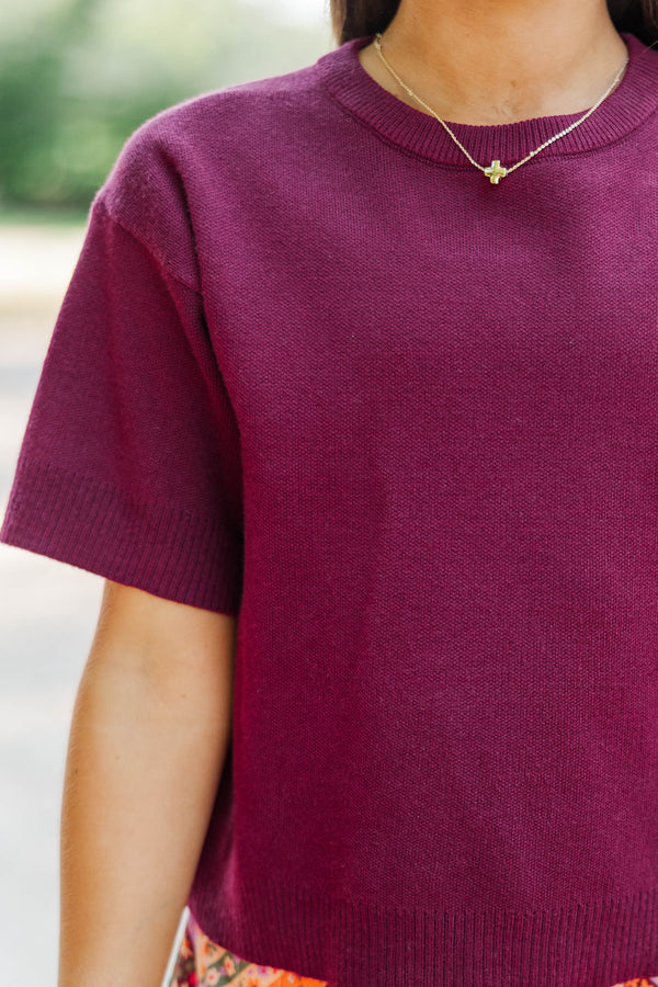 Girls: Classic Layer Plum Mock Neck Sweater