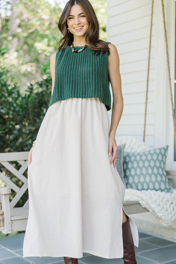 Cozy Comes Easy Green Midi Dress