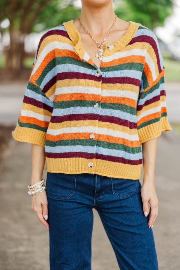 October Mood Mustard Striped Cardigan