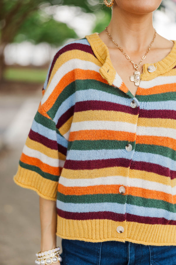 October Mood Mustard Striped Cardigan