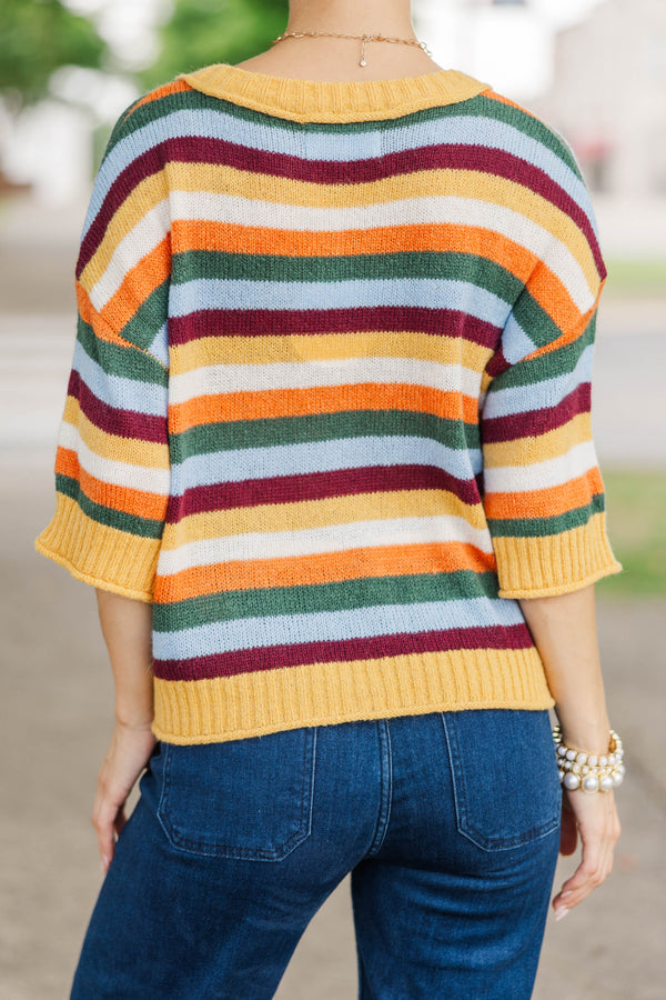 October Mood Mustard Striped Cardigan