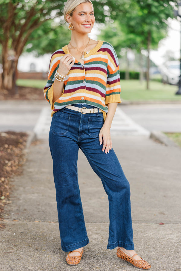 October Mood Mustard Striped Cardigan