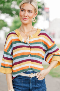 October Mood Mustard Striped Cardigan