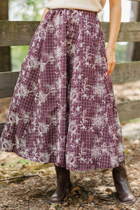 Must Be Nice Burgundy Plaid Midi Skirt