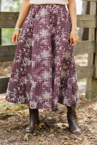 Must Be Nice Burgundy Plaid Midi Skirt